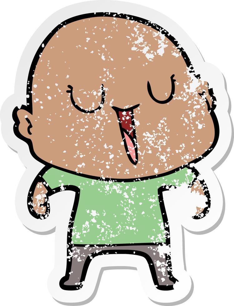 distressed sticker of a happy cartoon bald man vector