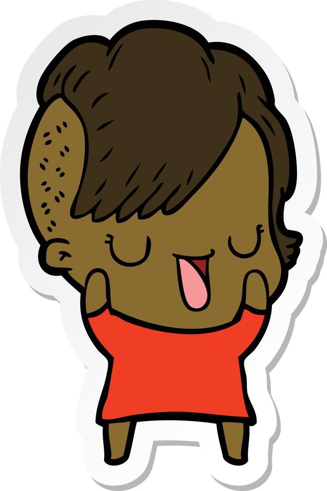 sticker of a cute cartoon girl with hipster haircut vector