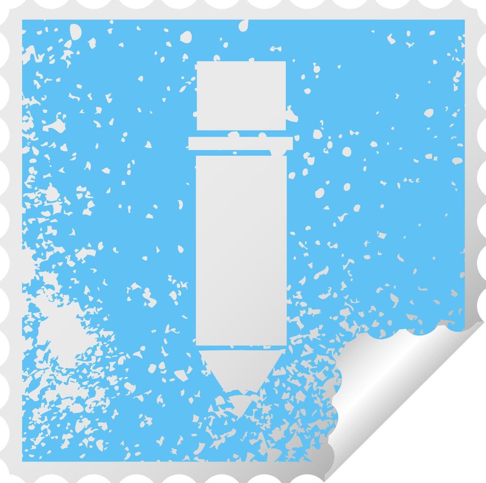 distressed square peeling sticker symbol of a pencil vector