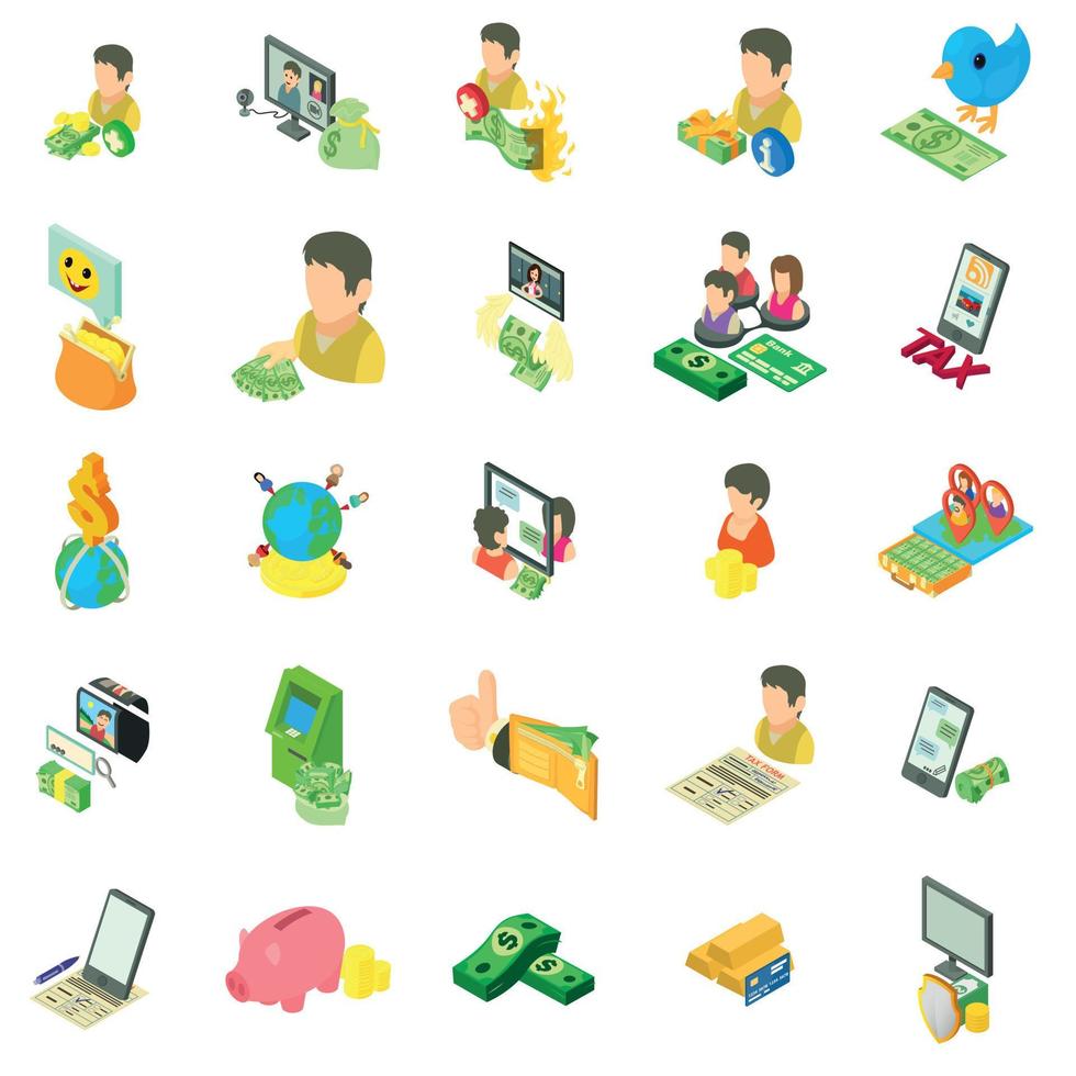 Online earning icons set, isometric style vector