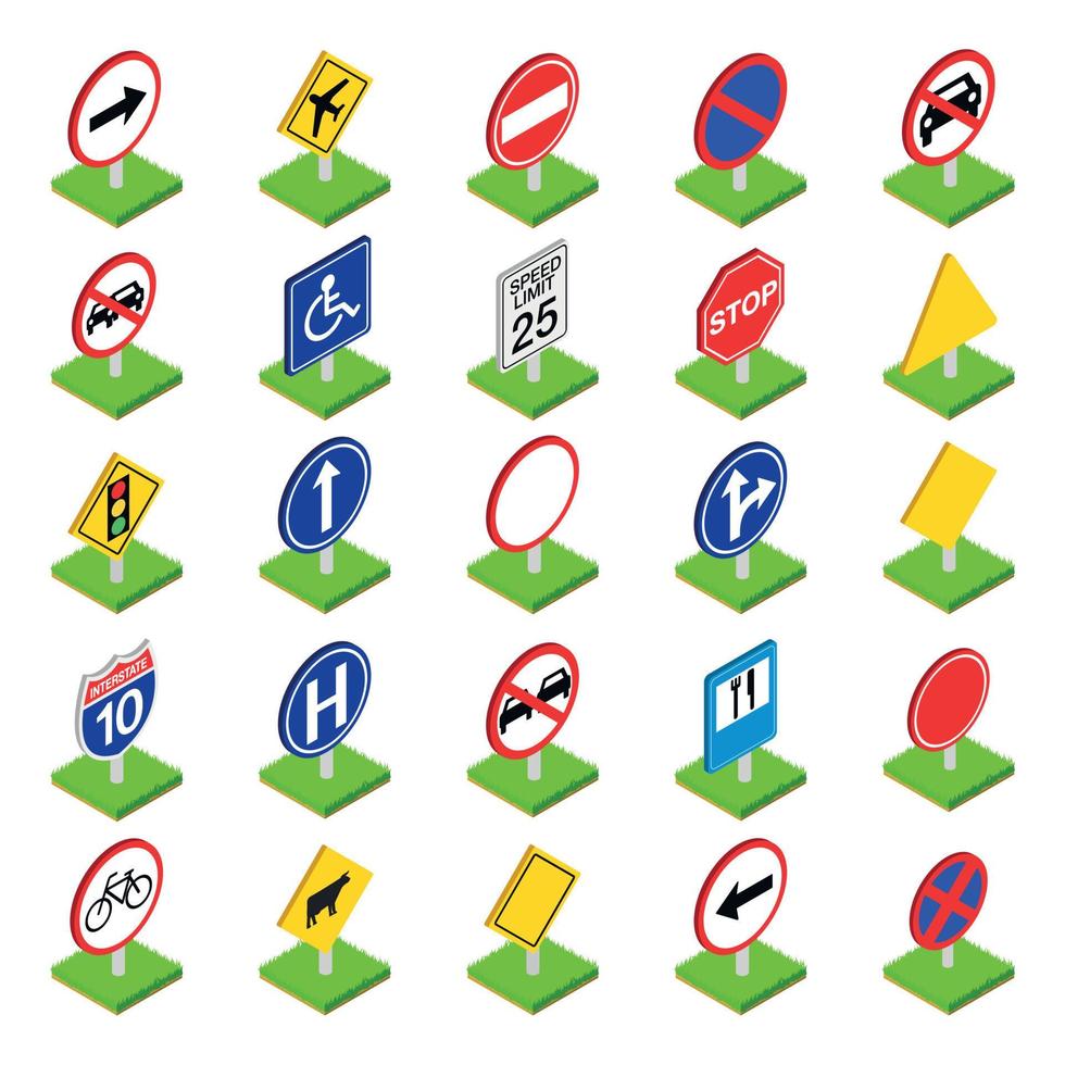 Road sign icons set, isometric style vector