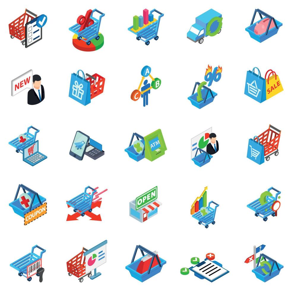 Purchase shop icons set, isometric style vector