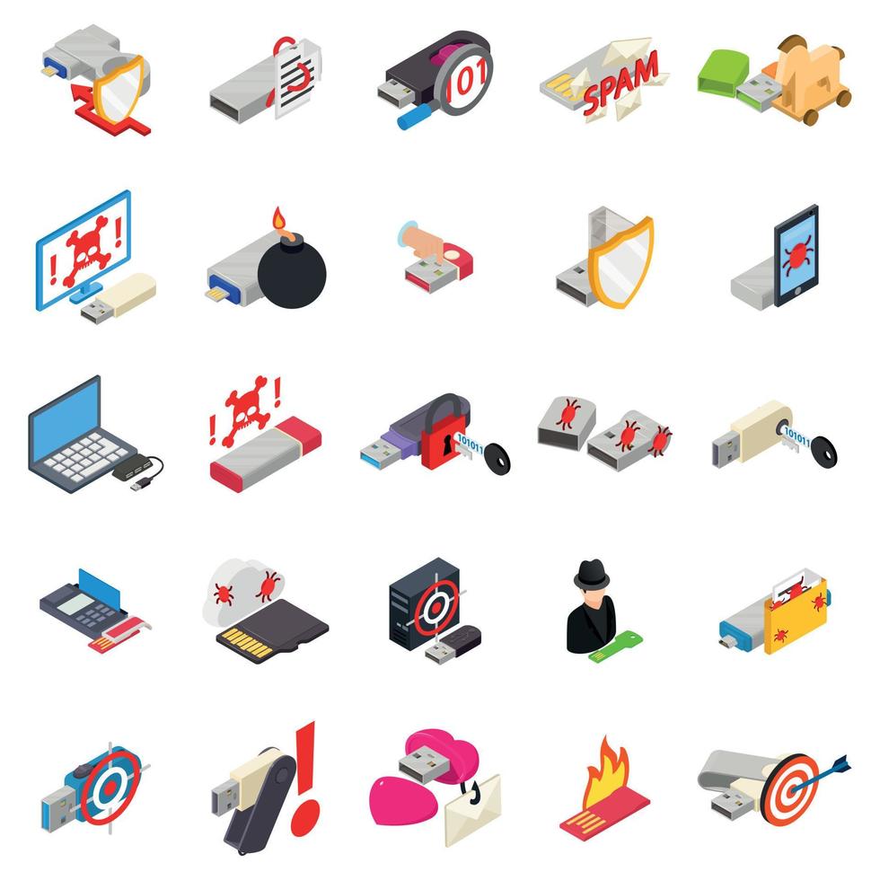 Virus icons set, isometric style vector