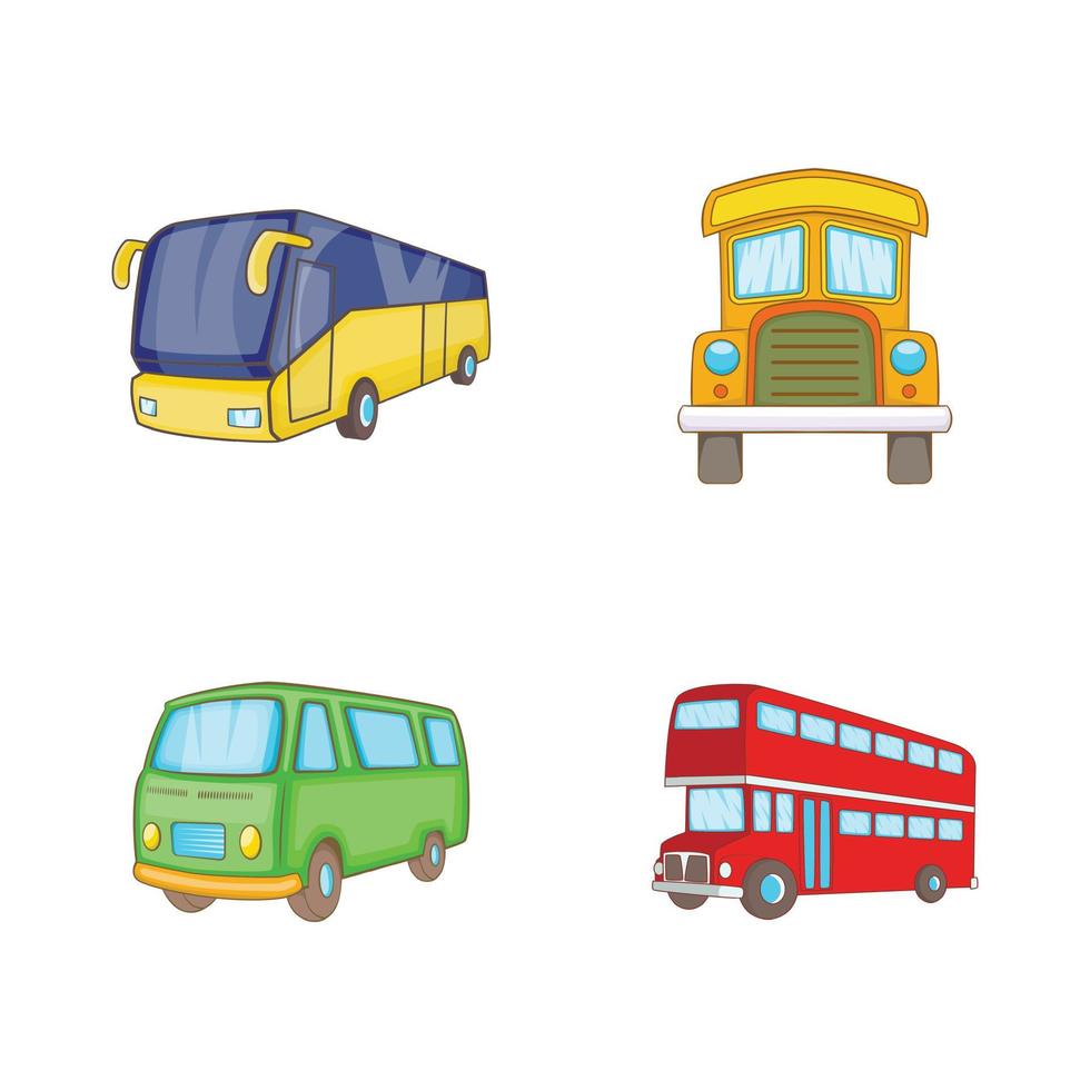 Bus icon set, cartoon style vector