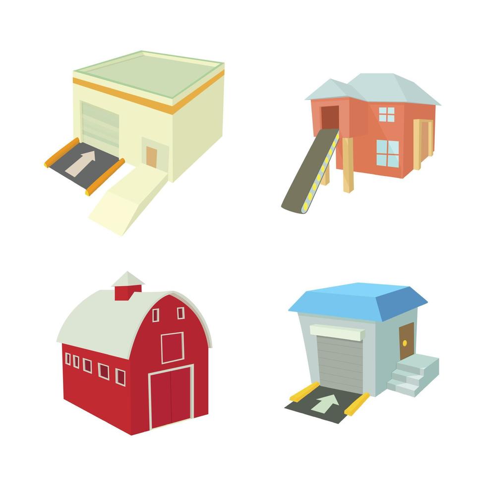 Warehouse icon set, cartoon style vector