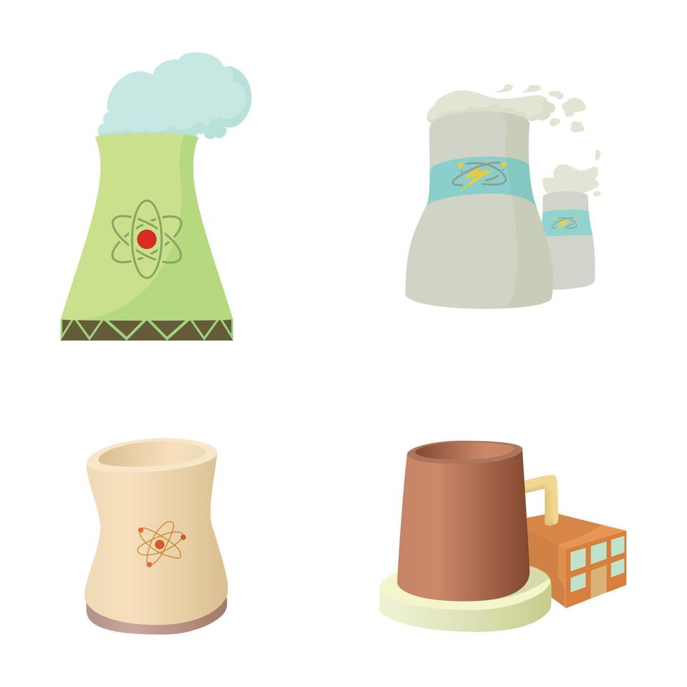 Power plant icon set, cartoon style vector