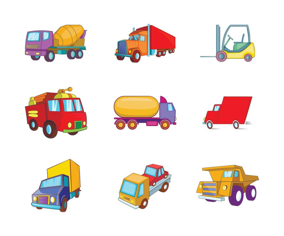 conjunto de iconos de camión, estilo de dibujos animados vector