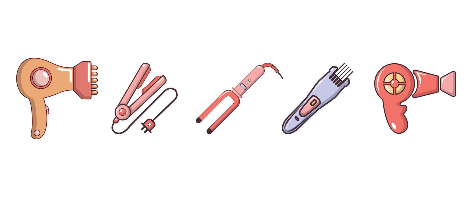 Hair tools icon set, cartoon style vector