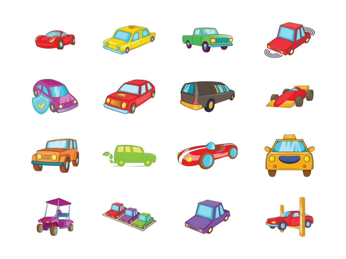 Car icon set, cartoon style vector