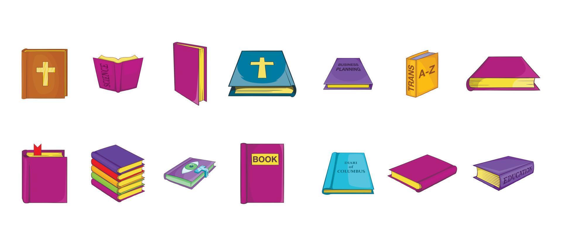 conjunto de iconos de libro, estilo de dibujos animados vector