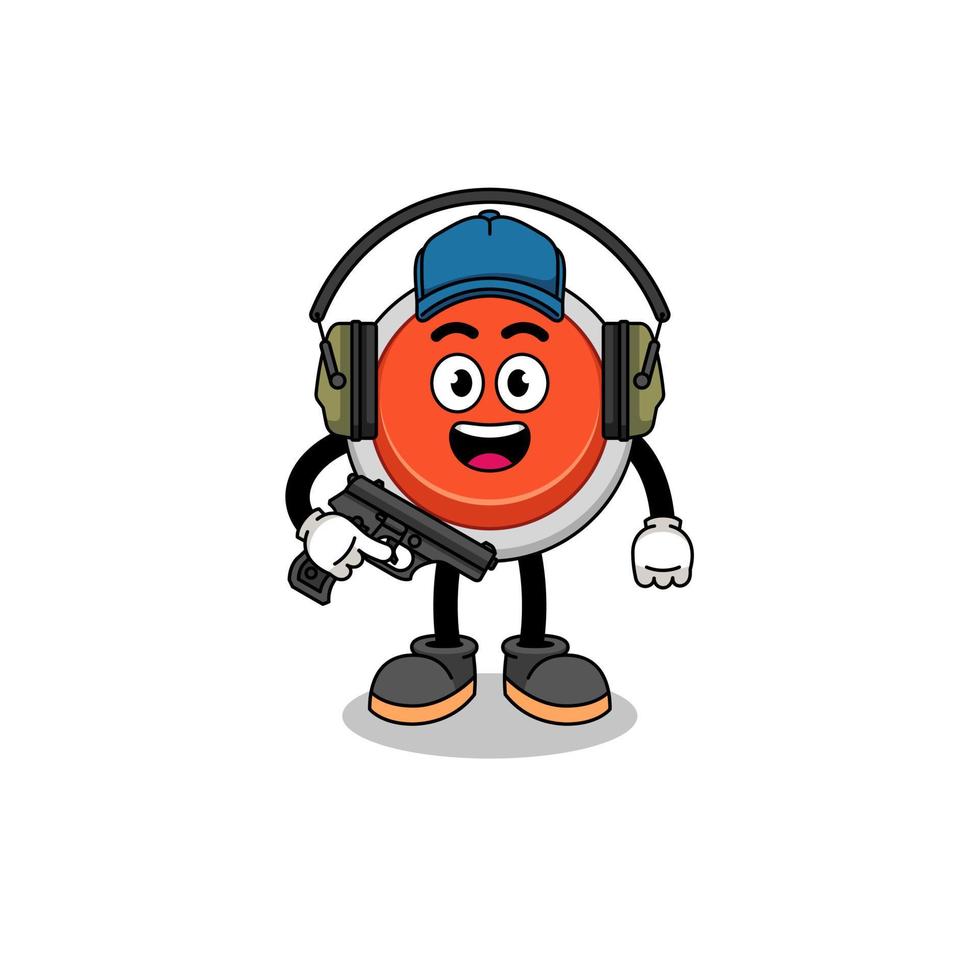 Character mascot of emergency button doing shooting range vector