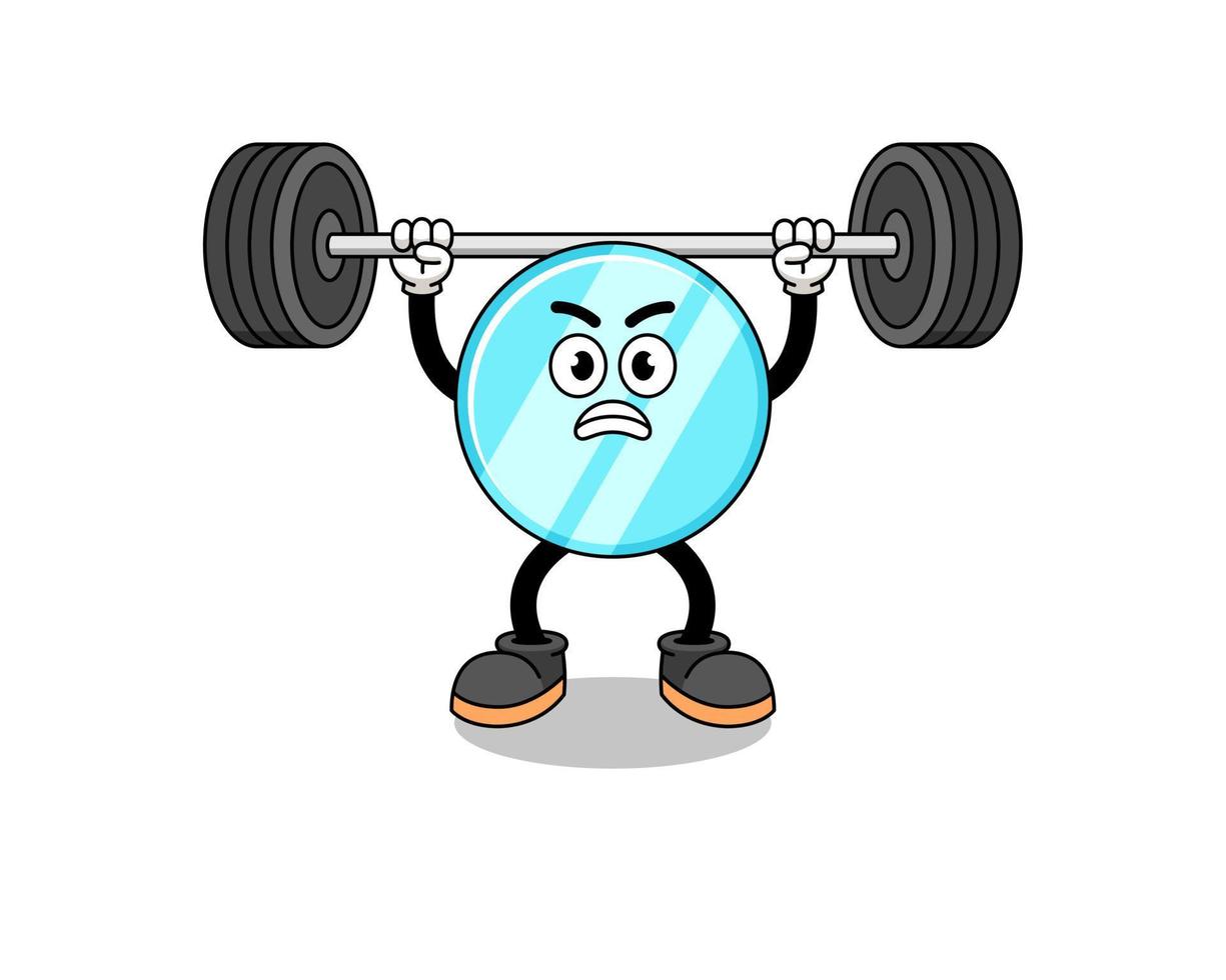 mirror mascot cartoon lifting a barbell vector
