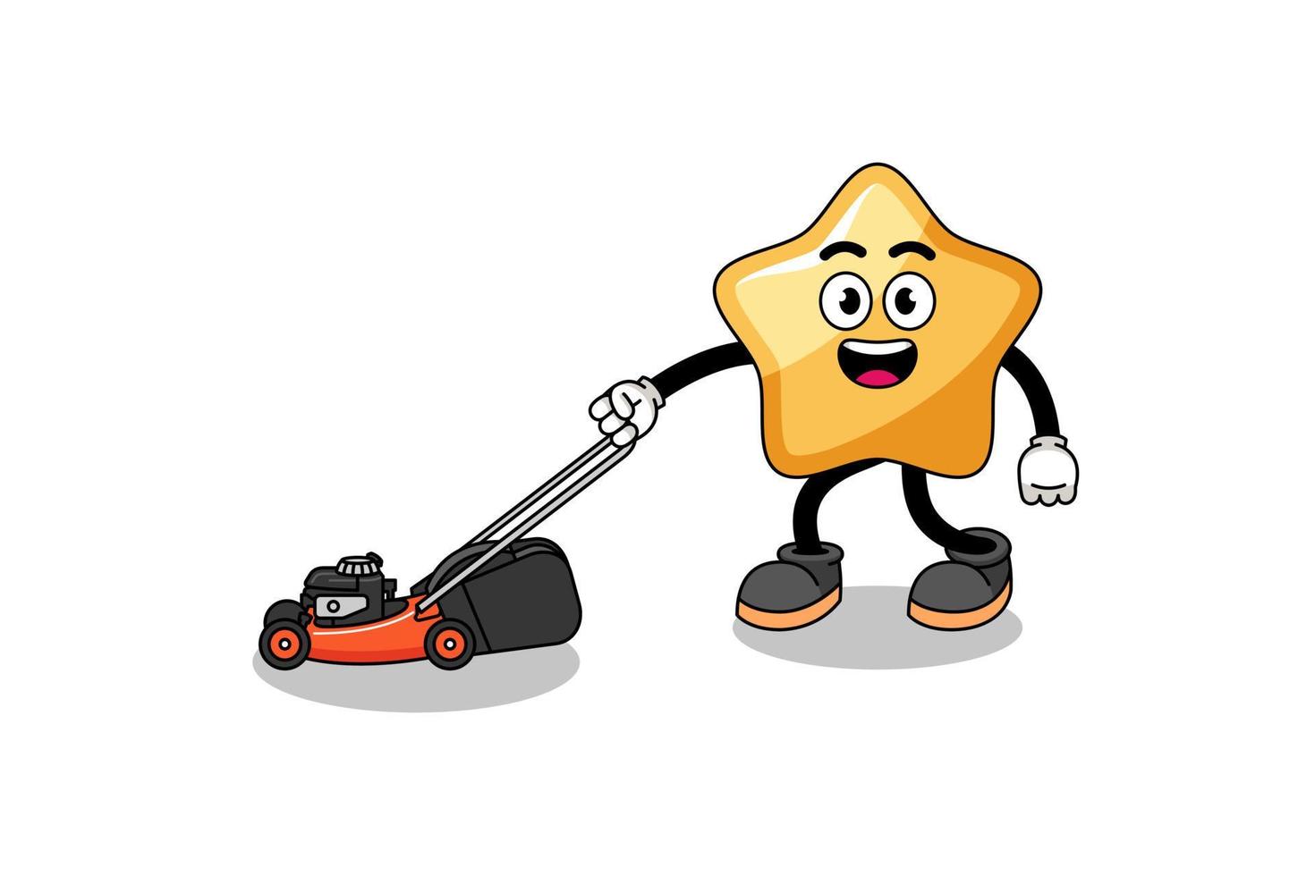 star illustration cartoon holding lawn mower vector