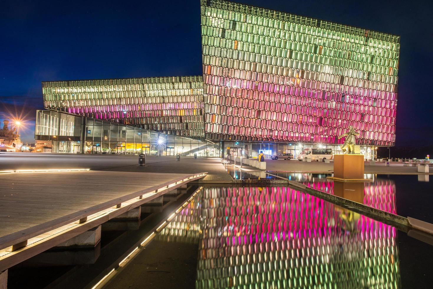 Reykjavik, Iceland - March 27 2016 - View of Harpa concert hall one of Reykjavik's greatest and distinguished landmarks at night. photo
