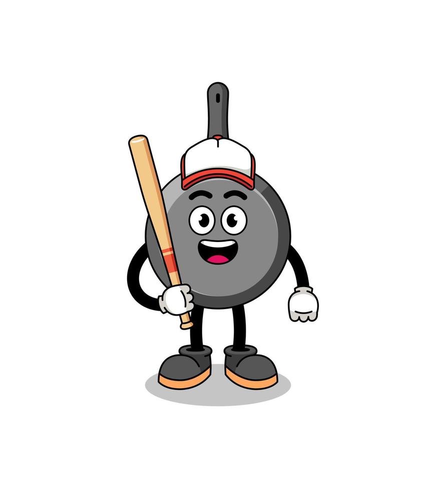 frying pan mascot cartoon as a baseball player vector