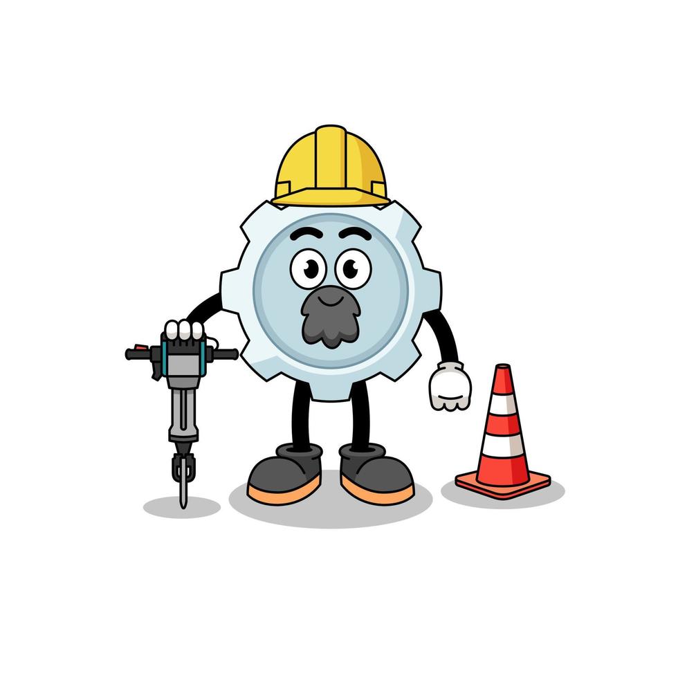 caricatura de personaje de equipo trabajando en la construcción de carreteras vector