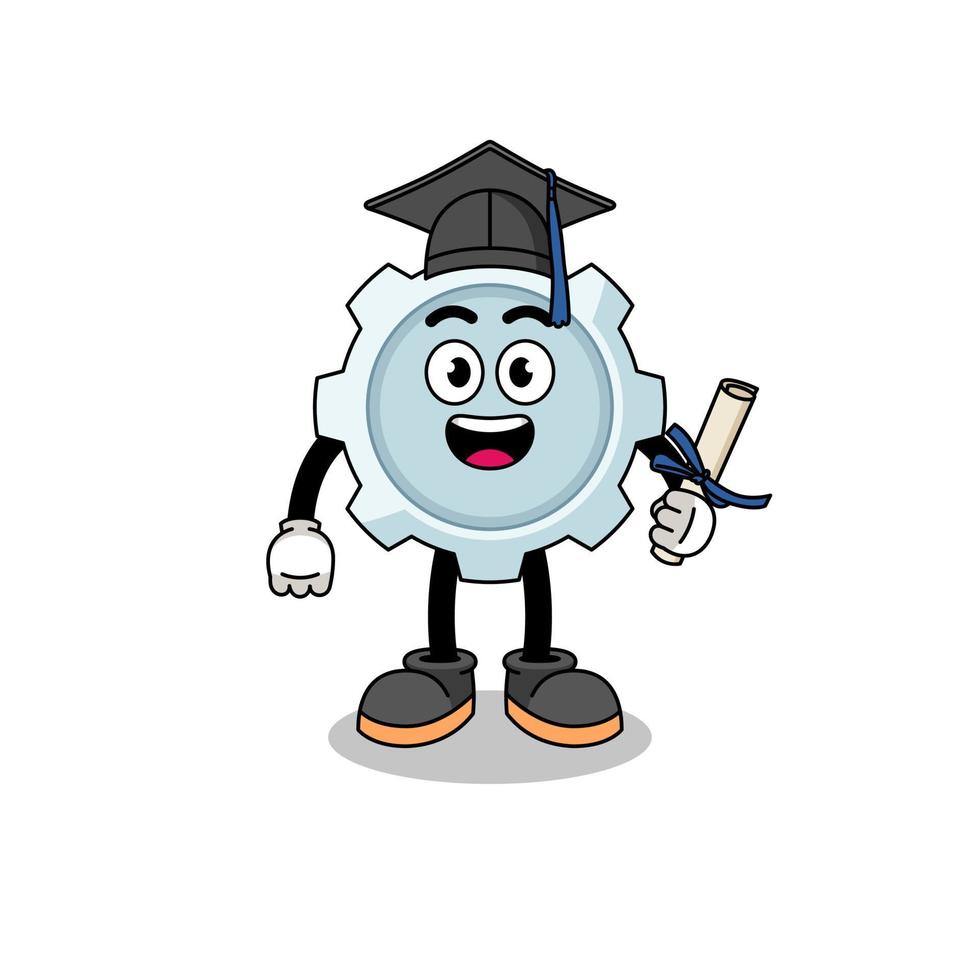 mascota de engranajes con pose de graduación vector