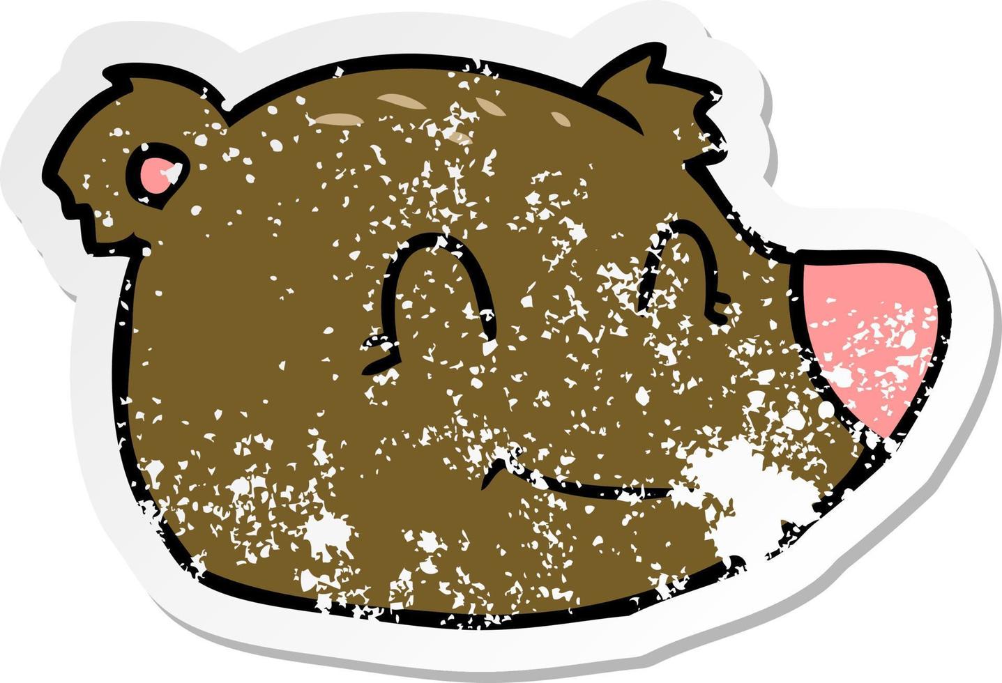 distressed sticker of a cartoon happy bear face vector