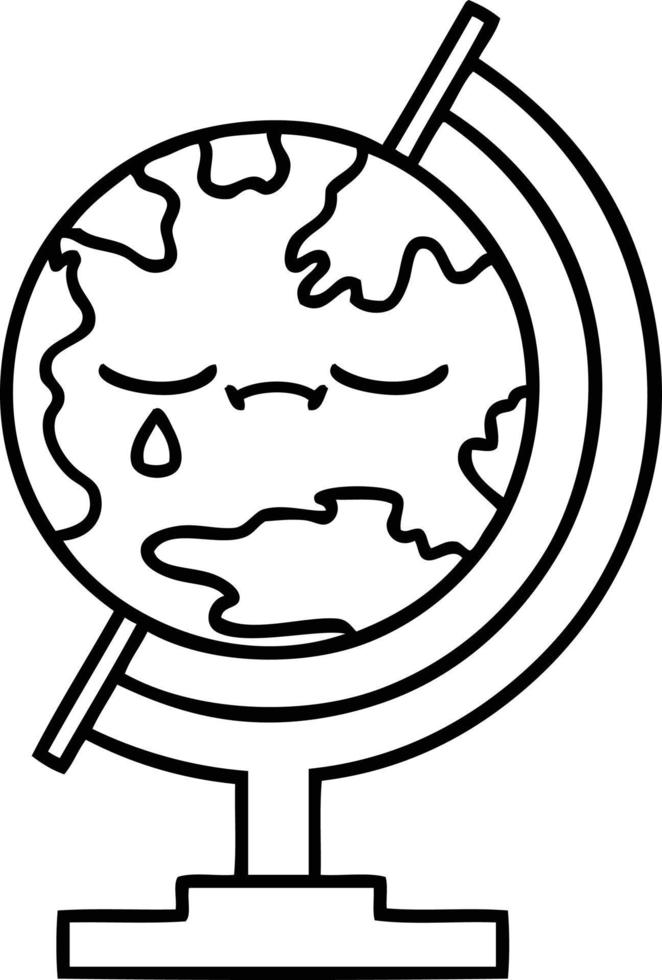 line drawing cartoon globe of the world vector