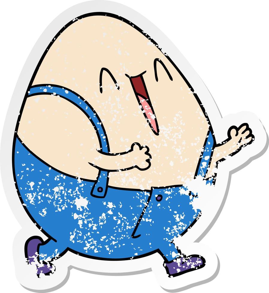 distressed sticker of a humpty dumpty cartoon egg man vector