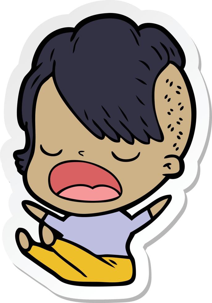 sticker of a cartoon cool hipster girl talking vector