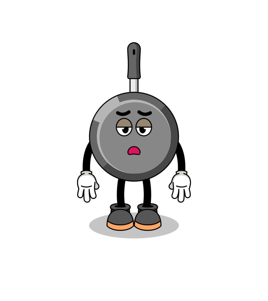 frying pan cartoon with fatigue gesture vector