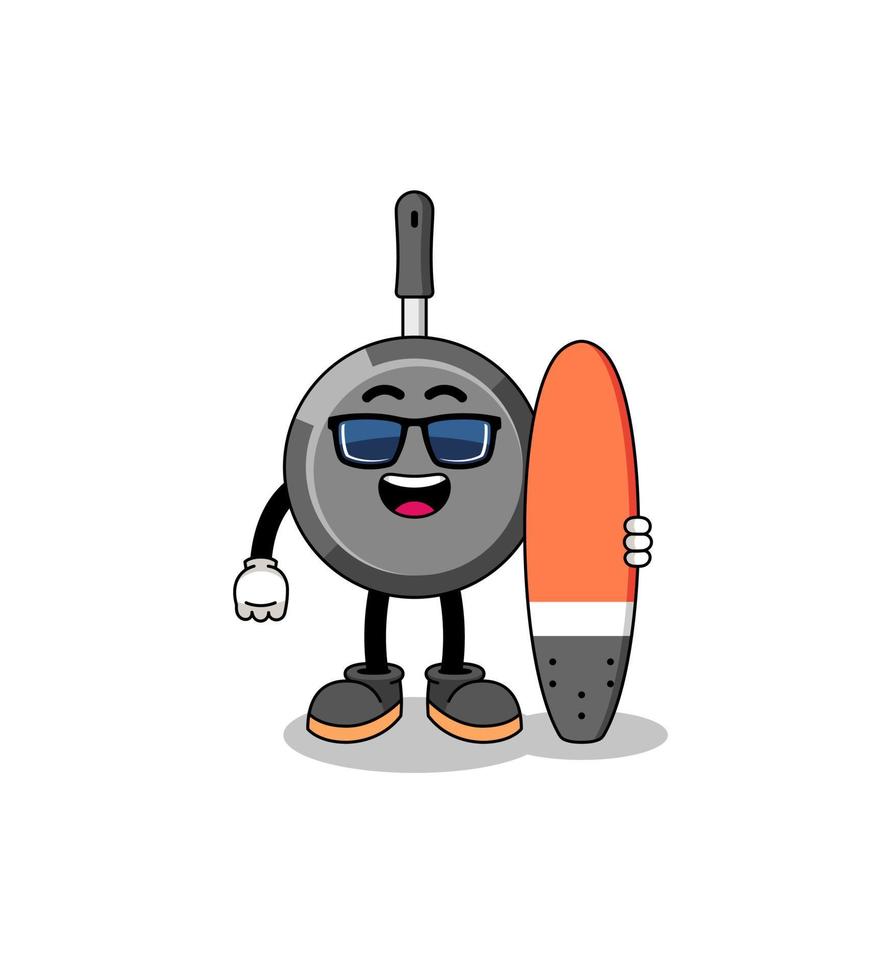 Mascot cartoon of frying pan as a surfer vector