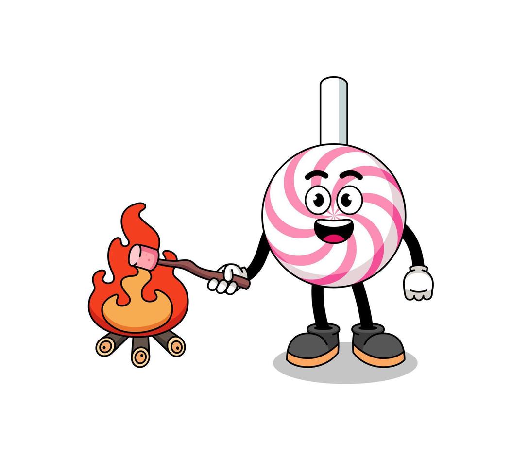 Illustration of lollipop spiral burning a marshmallow vector
