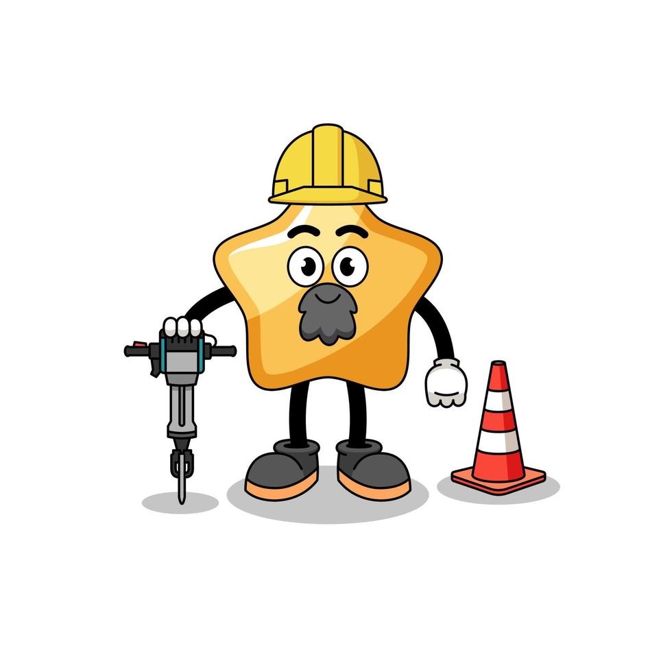 caricatura de personaje de estrella trabajando en la construcción de carreteras vector