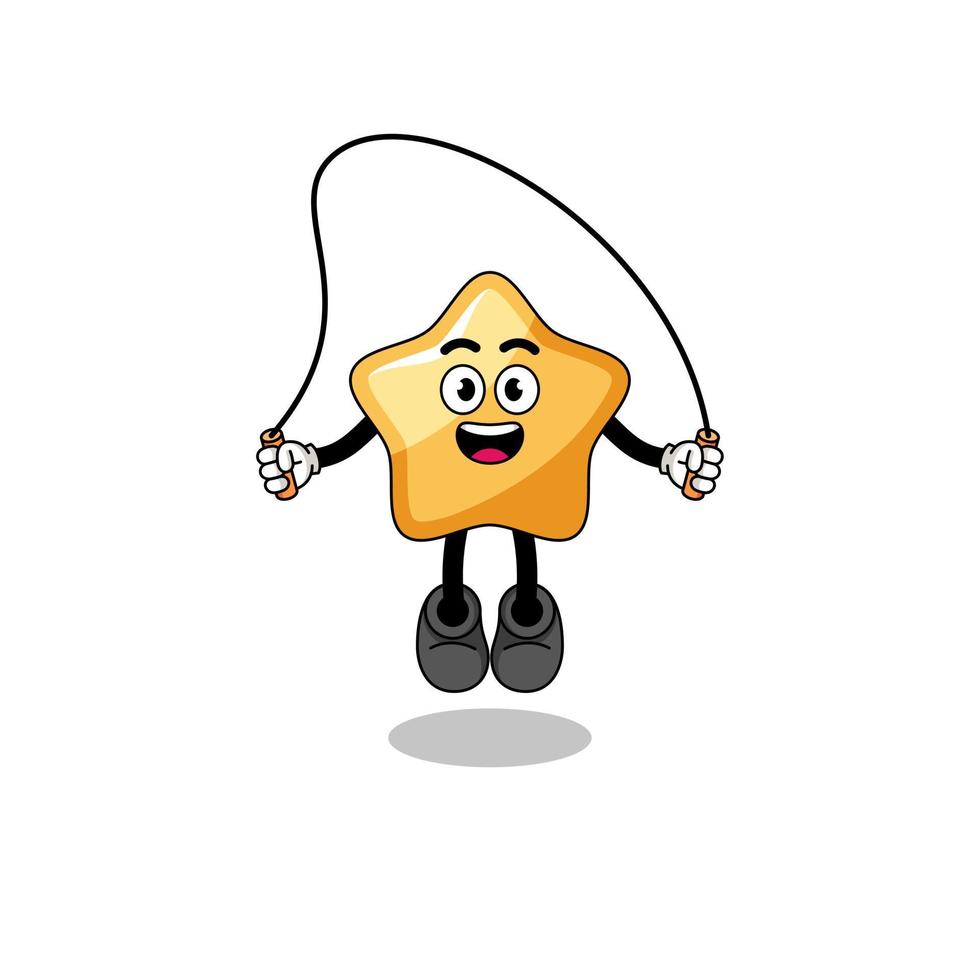 star mascot cartoon is playing skipping rope vector