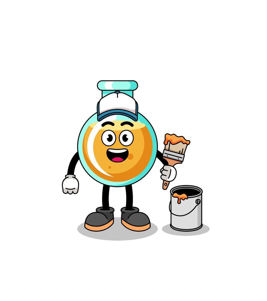 Character mascot of lab beakers as a painter vector