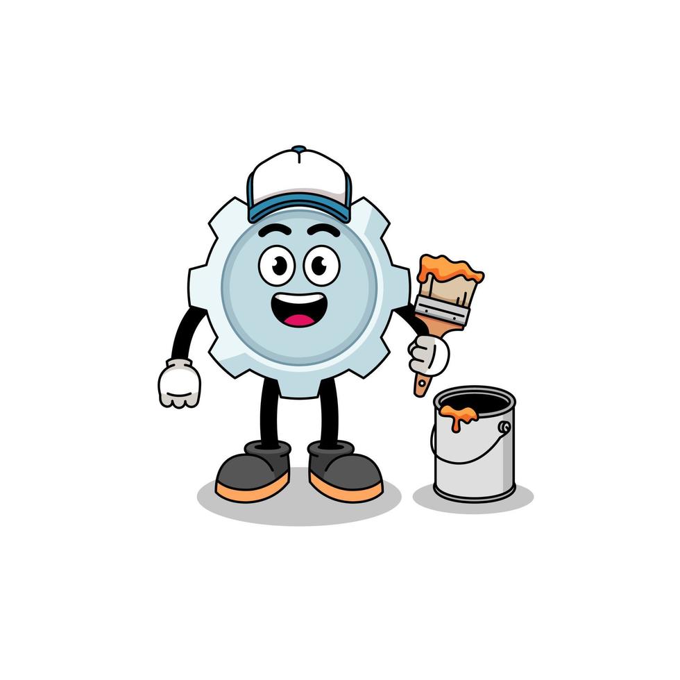 Character mascot of gear as a painter vector