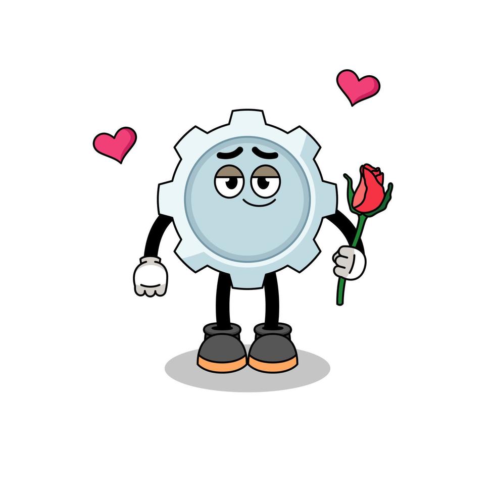 gear mascot falling in love vector