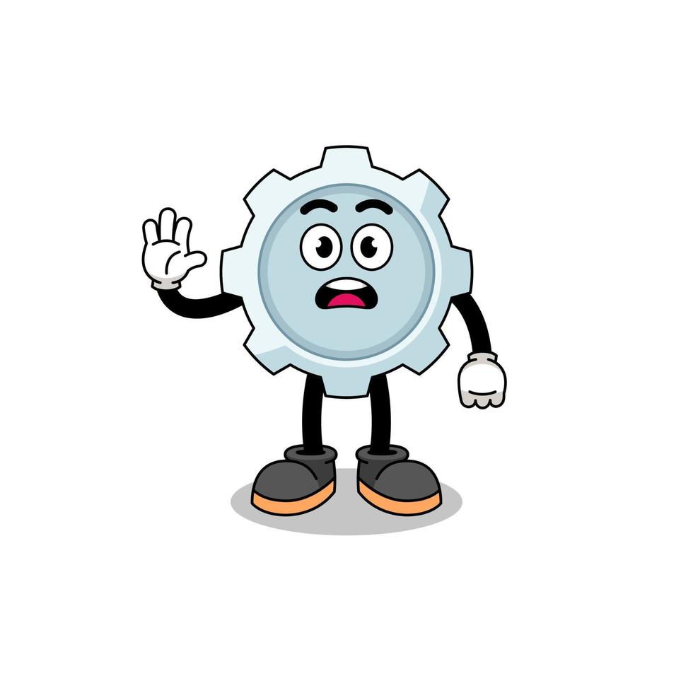 gear cartoon illustration doing stop hand vector