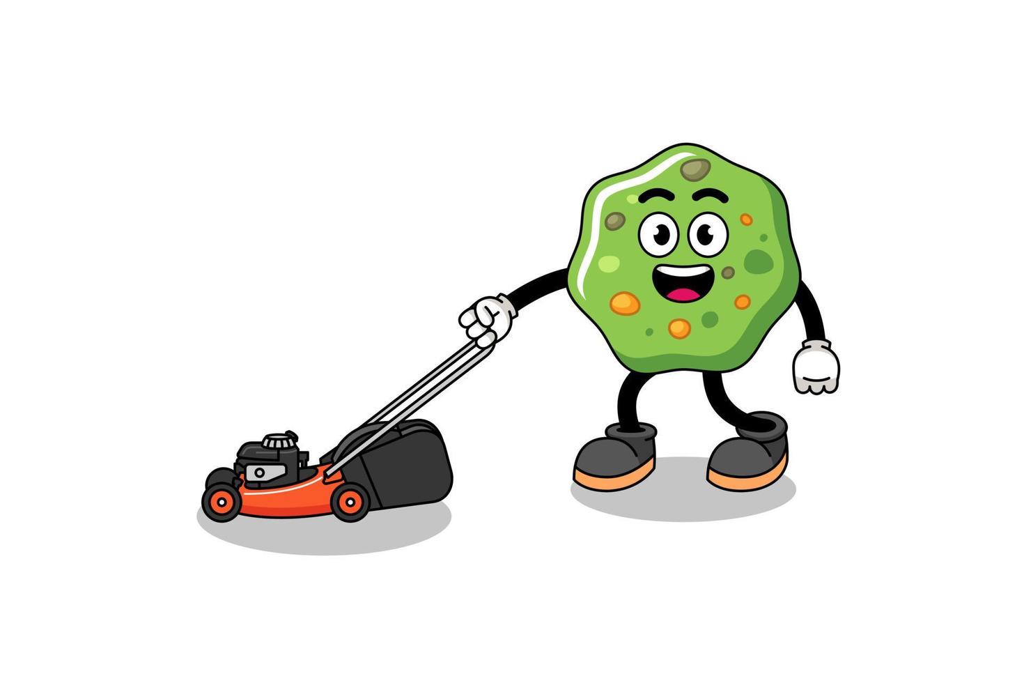 puke illustration cartoon holding lawn mower vector