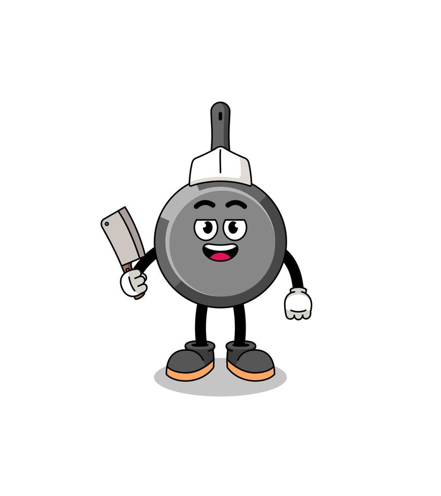 Mascot of frying pan as a butcher vector