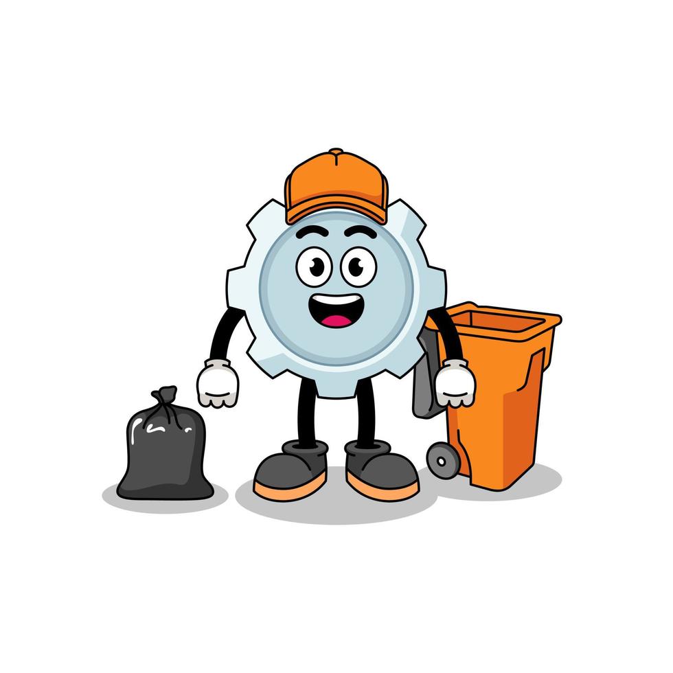 Illustration of gear cartoon as a garbage collector vector