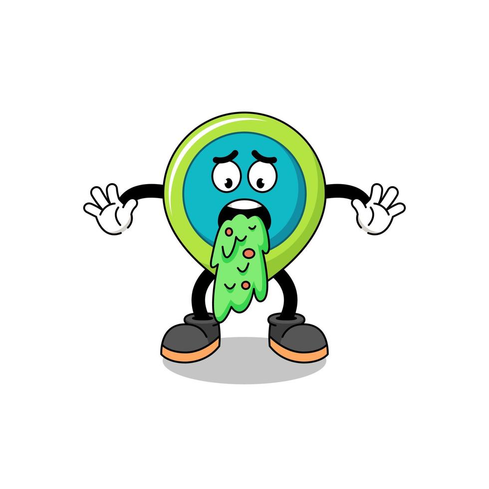 location symbol mascot cartoon vomiting vector