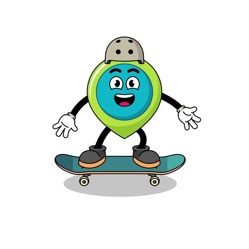 mascota de símbolo de ubicación jugando una patineta vector