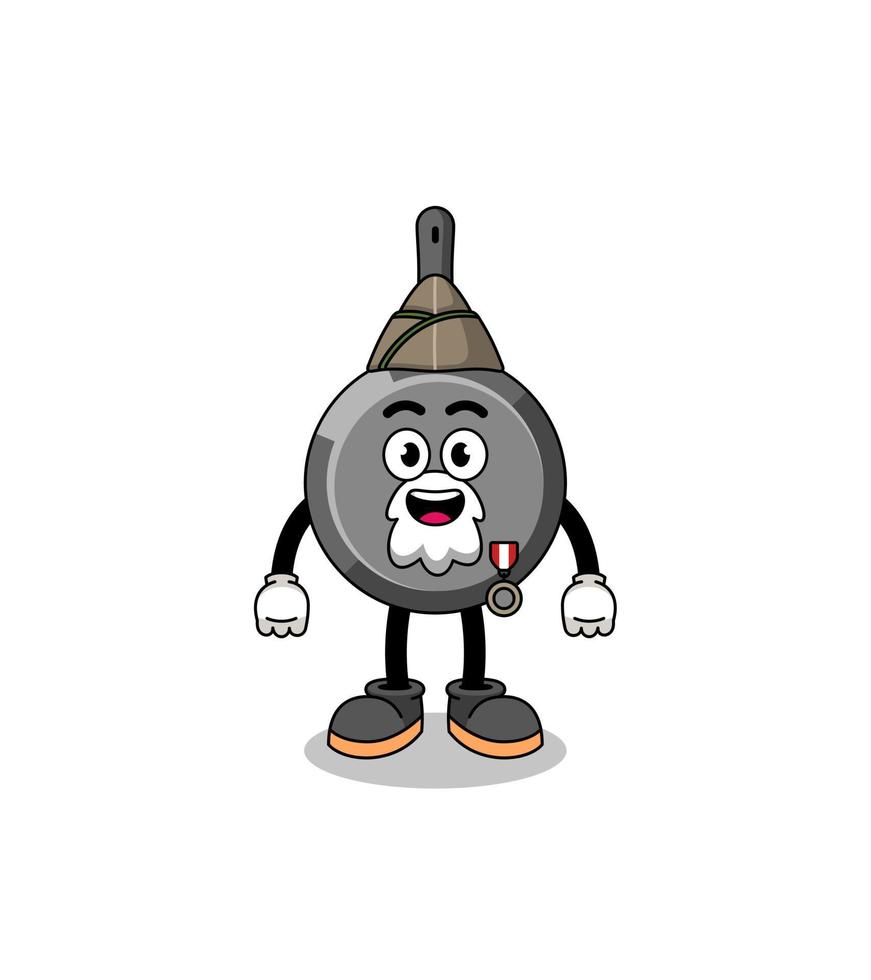Character cartoon of frying pan as a veteran vector