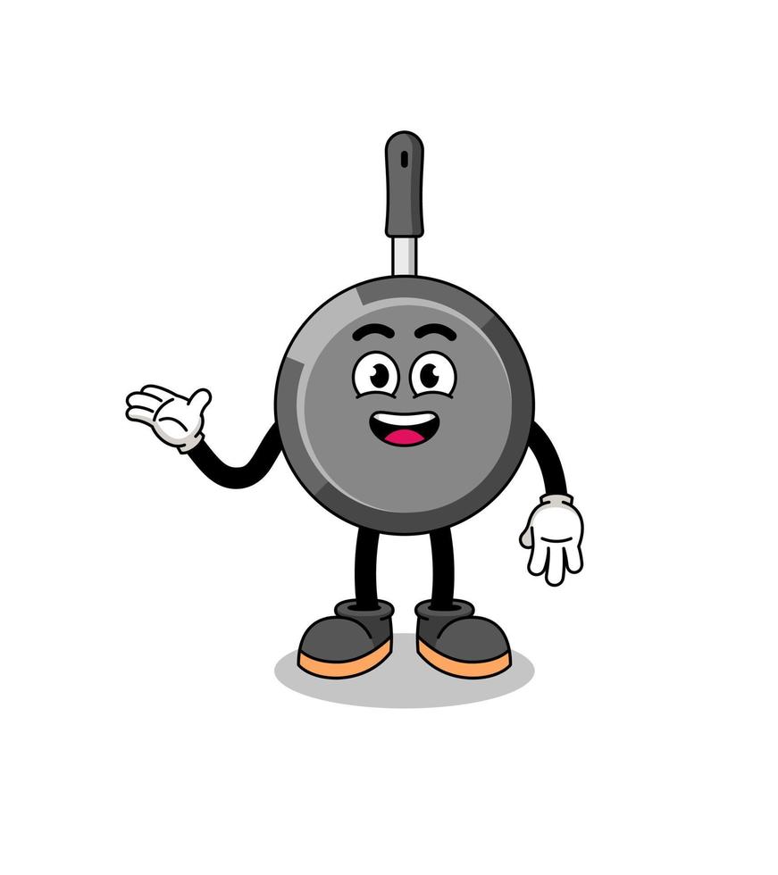 frying pan cartoon with welcome pose vector