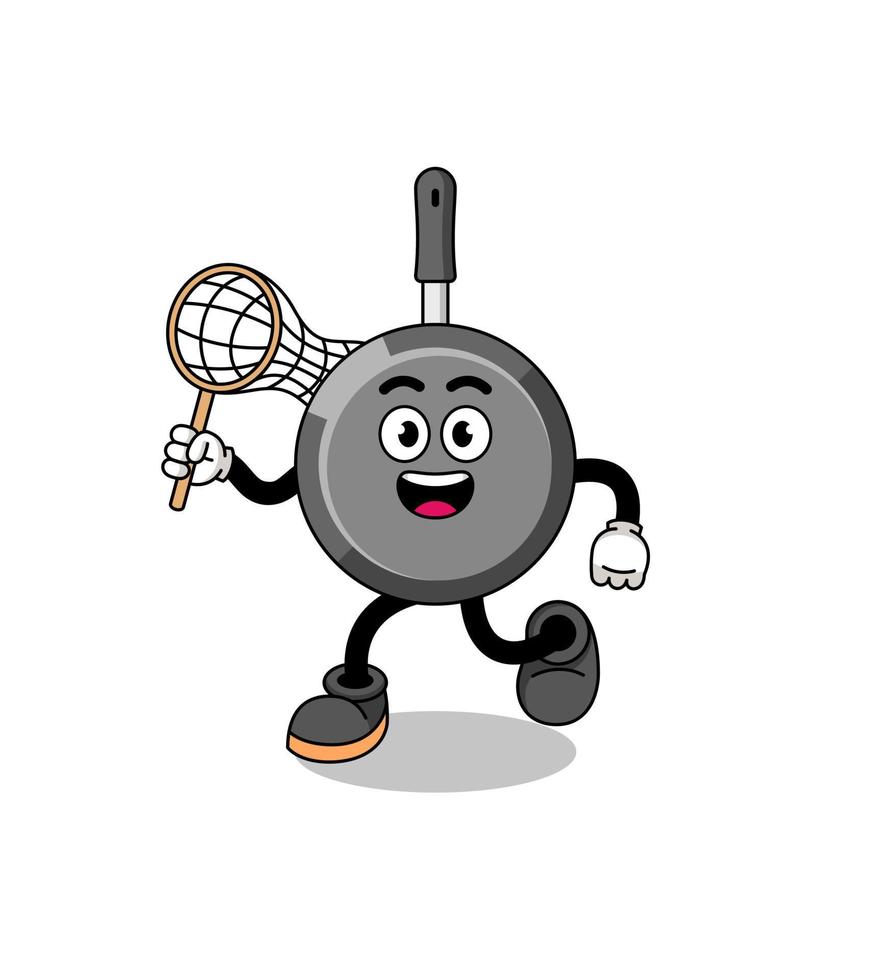 Cartoon of frying pan catching a butterfly vector