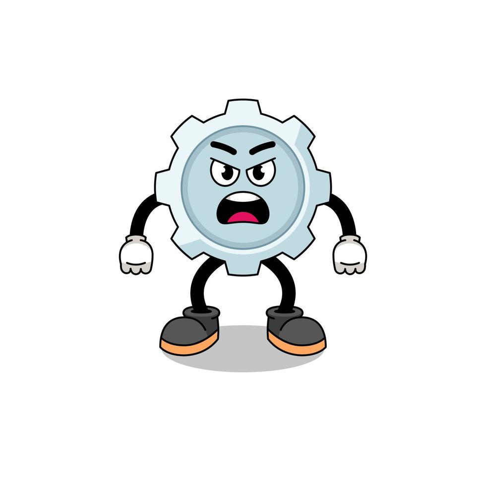 gear cartoon illustration with angry expression vector