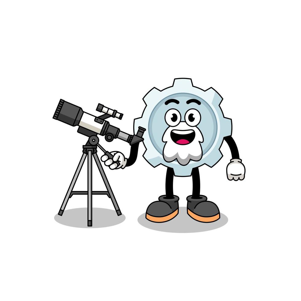 Illustration of gear mascot as an astronomer vector