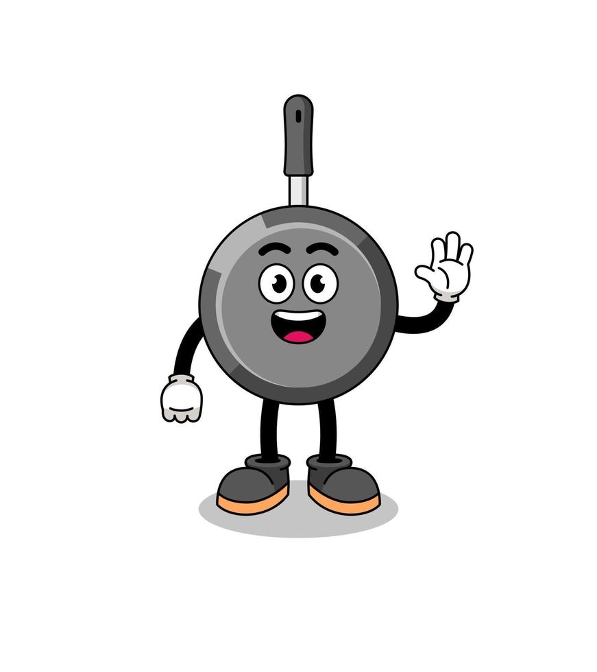 frying pan cartoon doing wave hand gesture vector
