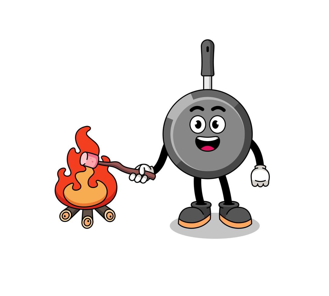 Illustration of frying pan burning a marshmallow vector