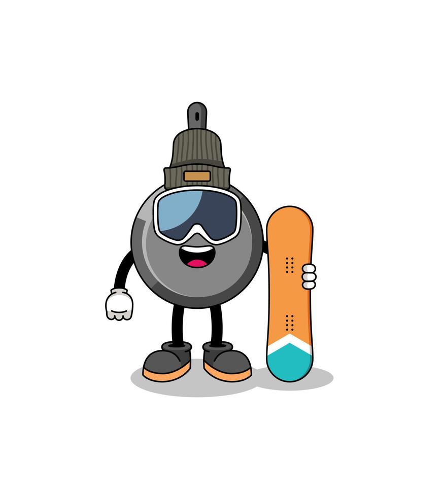 mascota, caricatura, de, sartén, jugador de snowboard vector