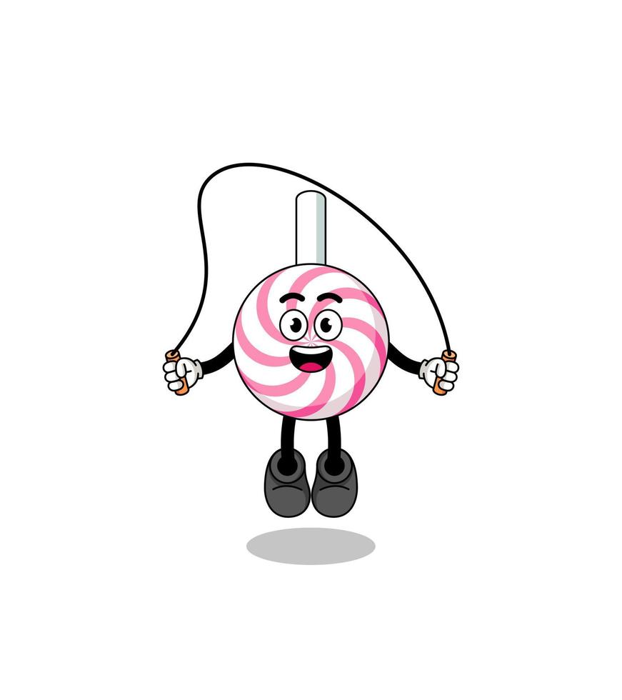 lollipop spiral mascot cartoon is playing skipping rope vector