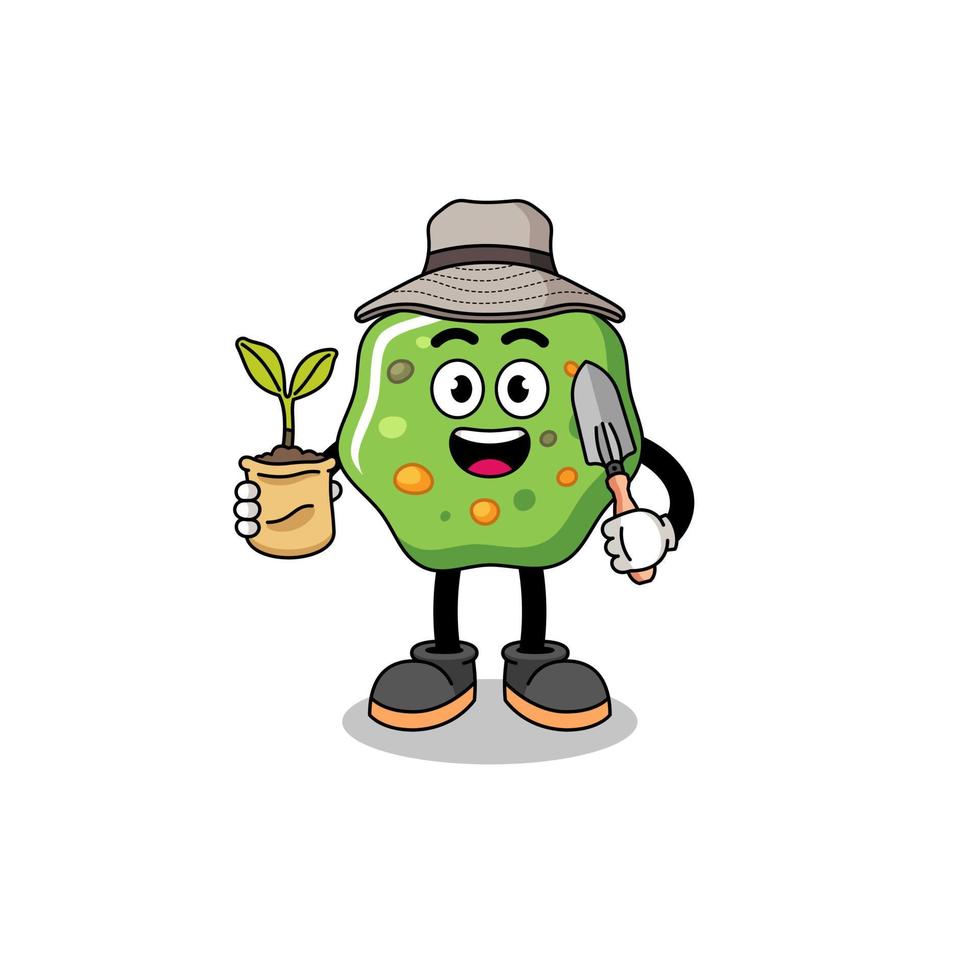 Illustration of puke cartoon holding a plant seed vector