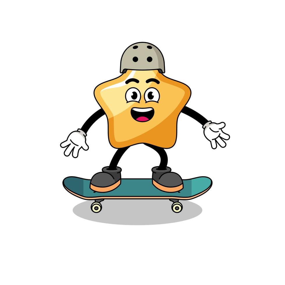star mascot playing a skateboard vector